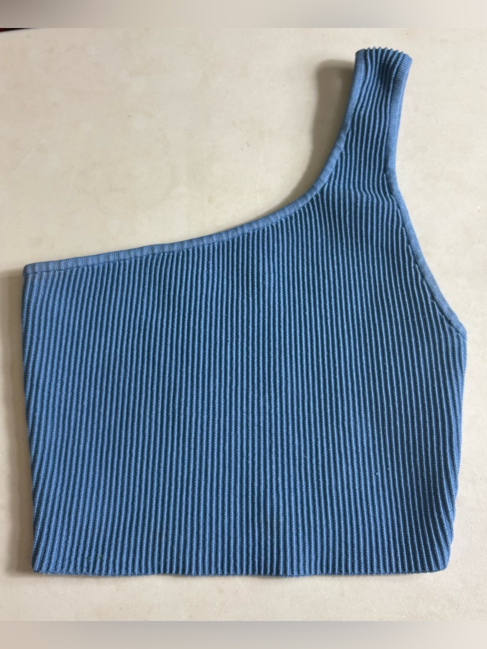Babaton Blue Sculpt Knit One-Shoulder Cropped Tank Small Quiet luxury basic